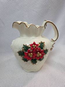 lot 607 image: White Ceramic Poinsettia Pitcher