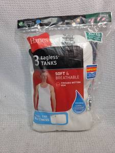 lot 669 image: Hanes Mens White Tank Tops 3-Pack XL