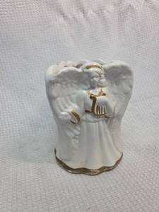 lot 673 image: White Porcelain Angel Figurine with Gold Accents