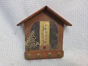 lot 680 image: Wooden House-Shaped Thermometer and Key Holder