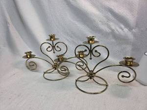 lot 774 image: Brass Heart Scroll Candelabra Set