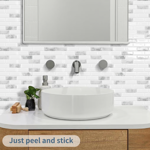 lot 4315 image: DEWOO Kitchen Backsplash Self Adhesive Wall 3D Marble Tiles Peel and Stick Bathroom, Grey (10-Sheet, 12�12) - Retail $27