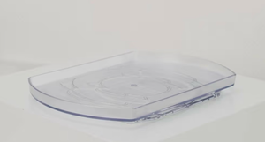 lot 4320 image: Large Lazy Susan Turntable Organizer, 12 x 9 x 1.75 Clear Spinning Tray for Kitchen Cabinet, Pantry, Countertop, or Fridge �� Rotating Organizer for Spices, Bottles, Condiments - Retail $39