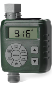 lot 4360 image: Sprinkler Timer, Programmable Irrigation Water Timer for Garden Hose, SolarBattery Dual Power & Professional Leak-Proof Design, Rain DelayAutoManual Watering System, Green - Retail $30
