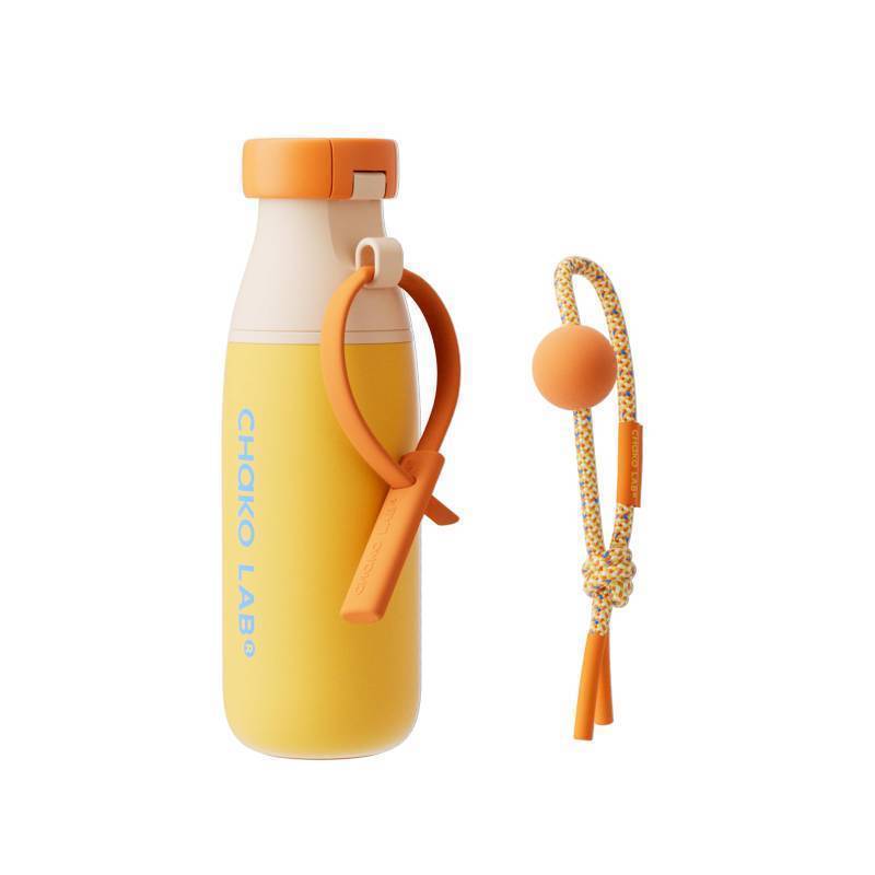 lot 24255 image: CHAKO LAB Insulated Stainless Steel Water Bottle with Two Strap  BPA-Free Leak Proof  17oz Bottle with Spout Lid & Straw  Orange Marmalade - Retail $37