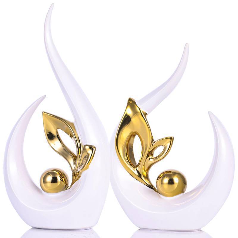 lot 71519 image: White Gold Ceramic Statues for Home D�cor Accents, Abstract Art Mid Century Modern Decor, Centerpiece Table Decorations, Gold Sculpture - Retail $36
