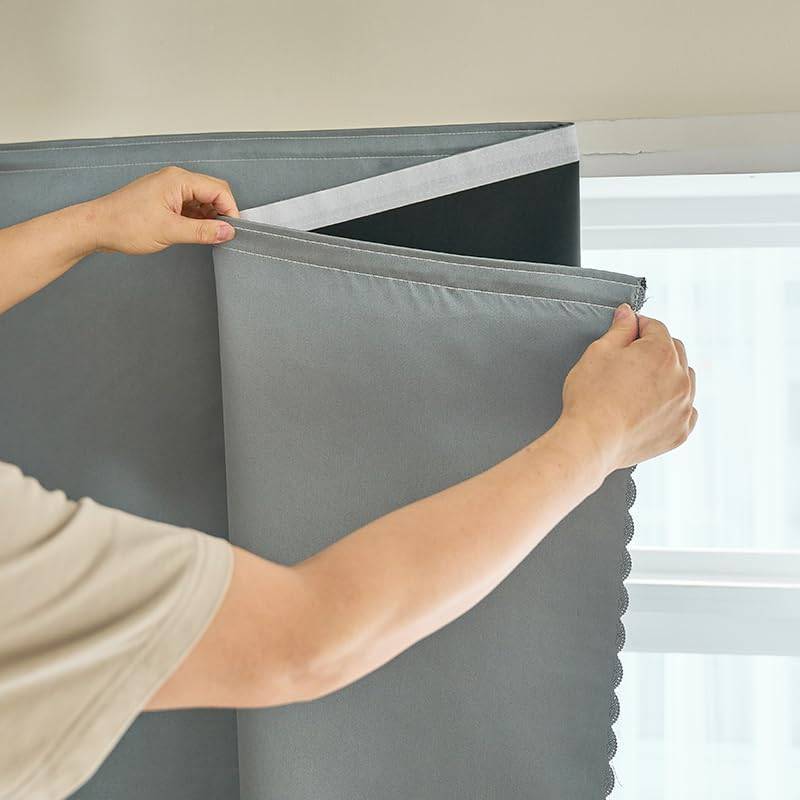 lot 71718 image: Self Adhesive Portable 100% Blackout Curtains Simple and Easy to Install Bedroom Window Thermal Insulated Kitchen Room Darkening Black Small Drapes 1-Pack - Retail $24