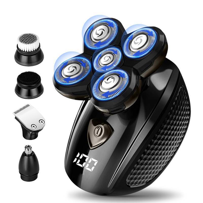 lot 71727 image: Bald Head Shaver, Electric Head Shavers for Bald Men, 5-in-1 Head and Face Grooming Kit, Waterproof Cordless Rotary Razor and USB Rechargeable ,Gifts for Men - Retail $26