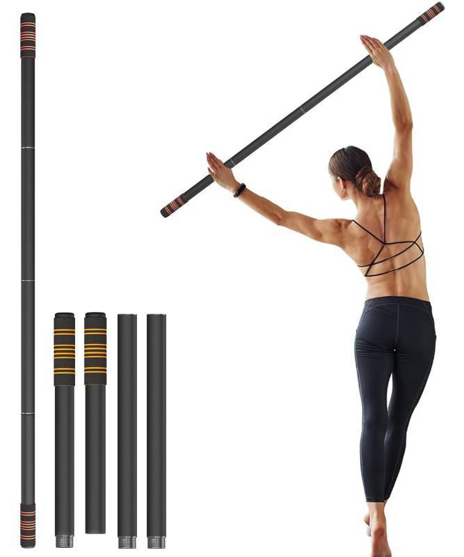 lot 71728 image: 5 ft Yoga Stick Sturdy Steel, Portable Mobility Stick with Non-Slip Handle for Posture Correction, Balance, Physical Therapy, Exercise Stick with 4 Steel Rods for Stretching, Flexibility - Retail $22