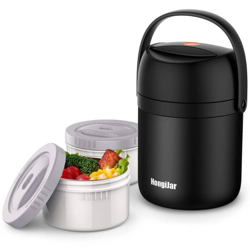 lot 71774 image: Insulated Food Jar 54oz, 6 Hours Cold Hot Food Lunch Box, Big 2 Tiers Stackable Thermal Containers, Leak-Proof Vacuum Soup Bento Box Stainless Steel Layers Storage for Adults