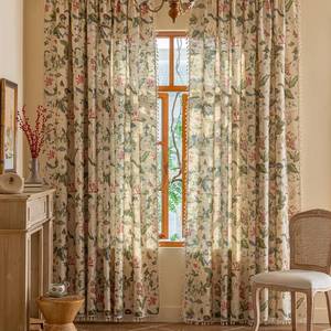 lot 71801 image: Floral Curtains 84 Inch Long Living Room Boho Drapes Bedroom 2 Panels Semi Sheer Floor Length Window Curtain Panels Vintage Rod Pocket Tassel Farmhouse Nursery Window Treatments - Retail $57