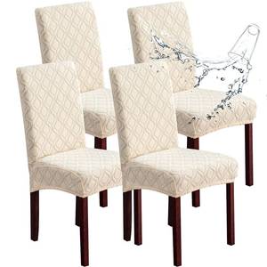 lot 71802 image: Waterproof Chair Covers for Dining Room, Stretch Jacquard Dining Chair Slipcovers Removable Washable Chair Protector for Kitchen, Parsons (Jacquard-Beige, 4 PCS) - Retail $32