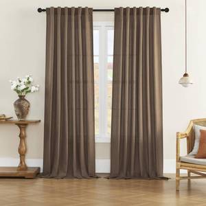 lot 71803 image: Natural Linen Blended Curtains - Back Tab Window Treatments Panels Drapes for Living RoomBedroom, Light Filtering Semi Sheer (Set of 2, 50 x 84, Brown) - Retail $30