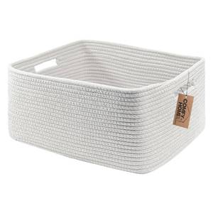 lot 71804 image: Cotton Rope Woven Basket with Handles for Shelves, Toys, Book, Cloth Storage Baskets for Organizing-17 x 13 x 7.5 Toy Decorative Organizer for Living Room, Bathroom ��All White�� - Retail $20