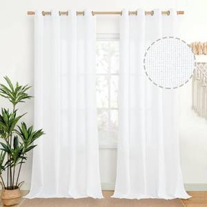 lot 71806 image: White Linen Curtains for Living Room 90 Inches Long 2 Panels Set, Extra Long Semi Sheer Drapes with Bronze Grommet Light Filtering for Bedroom Dining Room, 52 x 90 Inch - Retail $28