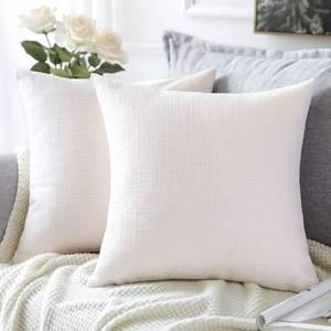 lot 71810 image: Linen Throw Pillow Covers Set of 2 Decorative Square Pillowcases Cushion Covers 18x18 Inch for Home Decor Sofa Bedroom Car 45 x 45CM Cream WhiteBeige - Retail $12