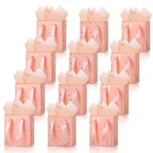 lot 71820 image: 12 Pcs Small Gift Bags Mini Metallic Paper Bag Bulk Tiny with Handle Tissue Paper for Gift Wrapping Happy Valentines Day Chinese New Year Birthday Party(4 x 2.75 x 4.5 Inch, Orange Pink Gold) - Retail $15