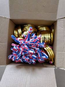 lot 71823 image: Plastic Gold Winner Award Medals, Ribbon Necklaces Award Medals, Bulk Gold Competition Medal for Sports, Rewards, Games, Party Favors, Talent Show - Retail $10