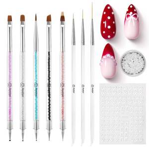 lot 71825 image: Beetles Nail Art Brushes 8pcs �� Crystal Nail Art Tools 5pcs Double-headed Nails Dotting Tool, 3pcs Striping Liner Brushes for Nails with Pearls Bowknot Stickers, DIY Home Salon Manicure Design Tools - Retail $7