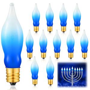 lot 71827 image: 11 Pack Hanukkah LED Menorah Flame Lights Bulb, Upgraded Blue & White Electric Hanukkah LED Menorah Flame Shaped Replacement Bulbs, C7E12 Candelabra Base, 0.6 Watt, 120 Volt - Retail $12