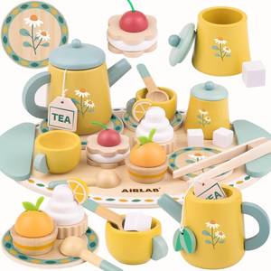 lot 71838 image: Tea Sets for Toddlers 3-5 Girl Birthday Gift 3 Year Old Princess Party Wooden Play Food Toy Sets for Kids Kitchen Accessories Age 3 4 5 6 Wood Educational Toys - Retail $25