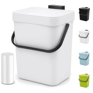 lot 71866 image: Indoor Compost Bin - 1.3 Gallons Hanging Small Trash Can with Lid for Kitchen Bathroom, Under Sink Kitchen Trash Can, Indoor Counter Compost Bucket with Lid, 5L(White) - Retail $17