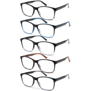 lot 71871 image: 5 Pack Blue Light Blocking Reading Glasses for Men with Spring Hinge 2.5 Fashion Large Wide Computer Readers for Men - Retail $22