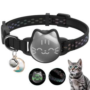 lot 71872 image: Waterproof Airtag Cat Collar, Breakaway Cat Airtag Collar with Luminous & Reflective Fish Pattern, Lightweight Kitten Collars for Apple Air tag, Hidden GPS Tracker Holder for Cats, Kittens(9-13) - Retail $20