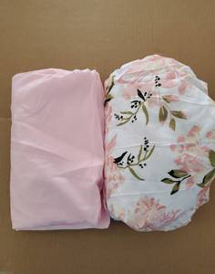 lot 71886 image: Crib Sheets Girl 2 Pack Set, 2 Pack Toddler Bed Sheets Set, Floral Print Fitted Crib Sheet for Standard Crib & Toddler Mattress, Size 28 x 52 inches, Pink N Floral - Retail $15