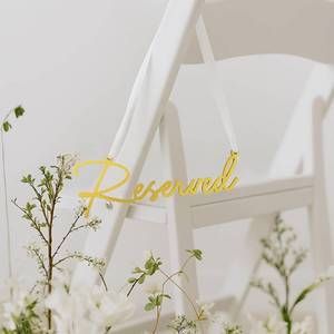 lot 71906 image: Gold Reserved Seating Signs For Chairs - 6 Pcs Row Reserved Signs For Wedding Chairs, Wood Church Sign For Wedding Ceremony Decoration - Retail $14