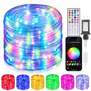 lot 71908 image: 99ft Rope Lights for Outside, 300 LED String Light Outdoor Waterproof Plug in with Remote & APP Control, 16 Million Colors Changing Music Sync Fairy Lighting for Indoor Bedroom Christmas Decor - Retail $43