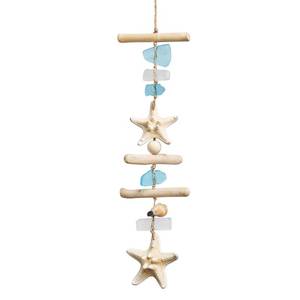 lot 71909 image: Sea Glass Wooden Nautical Wall Decor, Coastal Starfish Bathroom Decor Sea Shells, Driftwood Beach Room Decor for Home Indoor Outdoor, Coastal Wall Art for Living Room, Bedroom and Dining Room - Retail $13