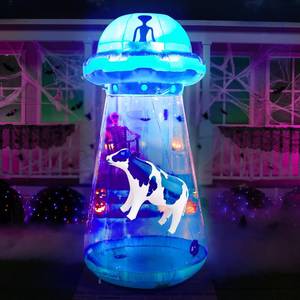 lot 71938 image: 9 FT Tall Halloween Inflatable UFO Outdoor Decorations, Halloween Blow Ups UFO Alien Decor for Yard Decoration with LEDs for Lawn Garden Party Decor - Retail $73