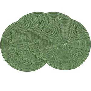 lot 71953 image: 15 Inch Round Braided Placemats Set of 4, Washable Heat Resistant Cotton Polyester Circle Place Mats for Kitchen Dining Table - Forest Green