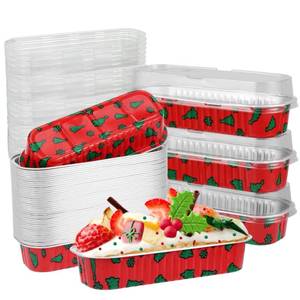 lot 71963 image: 50 Pcs Christmas Mini Loaf Pans With Lids, 6.8oz Rectangle Aluminum Foil Baking Cups Muffin Tins, Disposable Mini Cake Pans for Xmas Party Supplies, Style 1