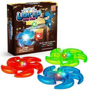 lot 71964 image: Light Up Ninja Flyers Set, 3 LED Electronic Stars, Heavy Duty Rubber Throwing Discs, Fun and Interactive Kids Toys for Tossing, Games, and Play, 3 Colors, Includes Gift Box