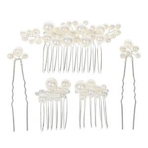 lot 71971 image: Hair Combs and Hair Pins for Bridal Women, Decorative Hair Accessories for Wedding Prom, Set of 5 (Silver)