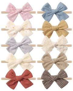 lot 71988 image: 10PCS Doboi Baby Girls Headbands Hair Bows Nylon Linen Hairbands Handmade Hair Accessories for Newborn Infant Toddlers Little Girl and Kids