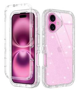 lot 71991 image: iPhone 16 Case Clear Non Yellowing Shockproof DustDrop Proof 3-Layer Protection Without Screen Protector Rugged Heavy Duty Cover for Apple iPhone 16 6.1,Clear Glitter - Retail $15