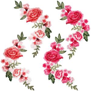 lot 71992 image: 4pcs Peony Flower Embroidered Applique Sew on Patches Pink Bouquet Boho for Wedding Dress Clothes Jeans Hat Jackets Backpacks Bags Sweater Repairing Arts Craft Making