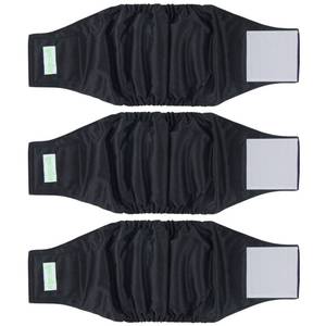 lot 71998 image: Washable Male Dog Belly Wrap - Pack of 3 - (Black, Black, Black, Large)