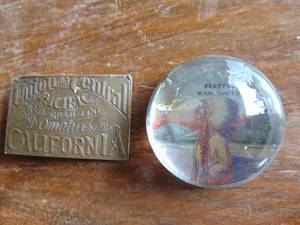lot 1968 image: California Belt Buckle -Seattle Paperweight