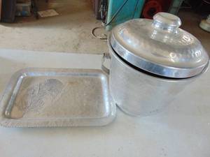 lot 2055 image: Hammered Aluminum Tray and Ice Bucket
