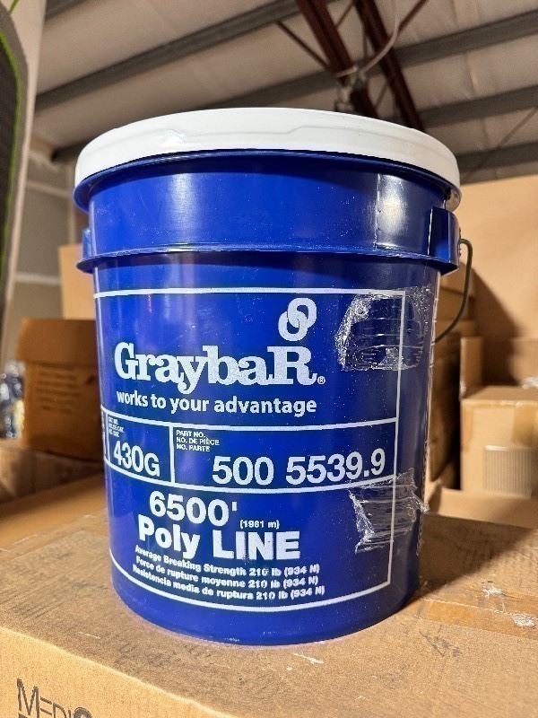 lot 308 image: New Bucket of Graybar 430G Poly Line, 6500ft 210lbs Breaking Strength Part# 500 5539.9