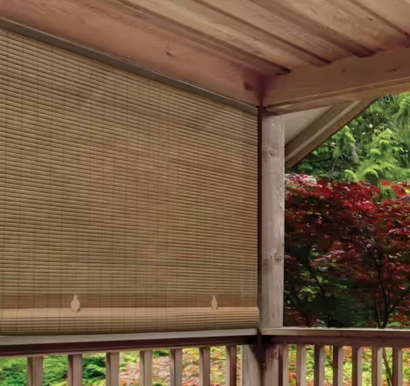lot 52 image: WoodGrain Color Cordless Light Filtering UV Protection PVC Manual Roll-Up Sun Shade 60 in. W x 72 in. L