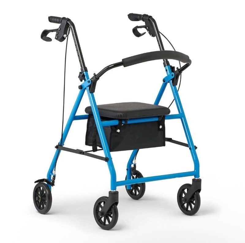lot 33 image: Medline Guardian Basic Steel Rollator Walker w 6 Wheels Light Blue Adjustable