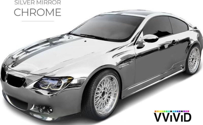 lot 74 image: VViViD Silver Mirror Chrome Vinyl Wrap Self-Adhesive Film Air-Release Bubble and Air Free 3mil (7ft x 5ft)
