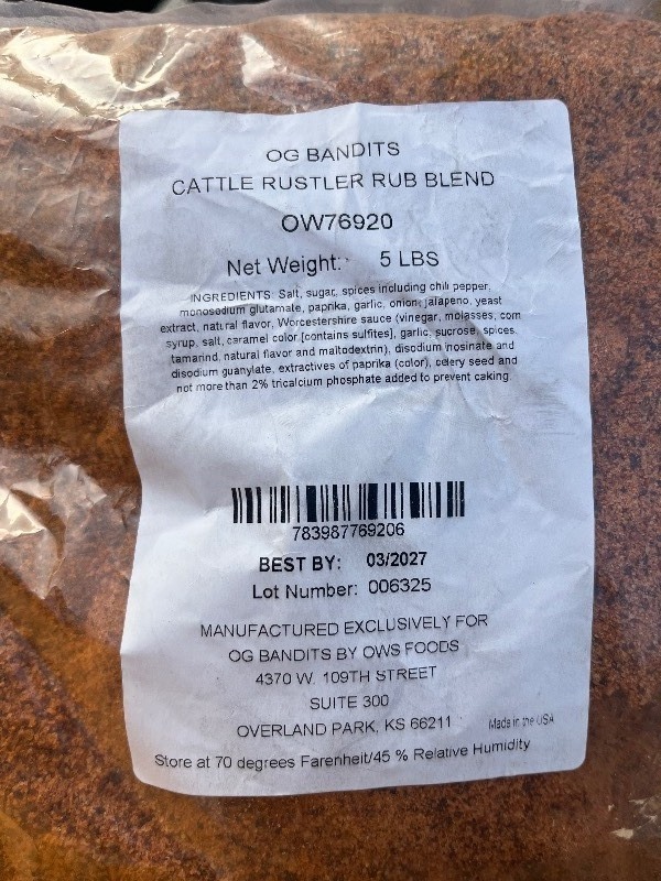 lot 11 image: 5lb Bag CookingGrilling Rib Rub - GREAT FOR ANY COOK OUT