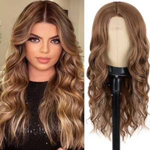 lot 4298 image: Resmeyer Brown Wig for Women Long Curly Wavy Lace Ginger Brown Hairline Wigs for Women Middle Part Synthetic for Daily Party Use 26Inch
