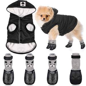 lot 4305 image: Winter Dog Coat Warm and Cat Boots Shoes Socks Waterproof Puppy Jacket Small Dog Booties Paw Protectors Stylish Hooded Coat for Puppy(Black,M)
